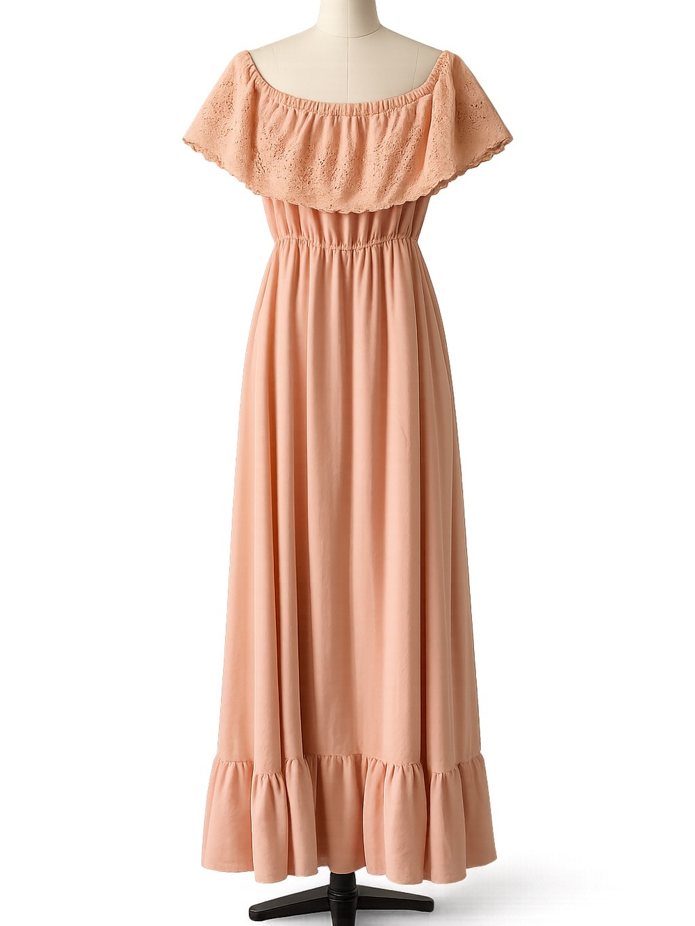 Off-the-Shoulder Eyelet Embroidered Maxi Dress - Dusty Pink/Peach Shade - Medium